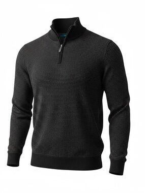 Perry Ellis Black Textured Quarter-Zip Sweater